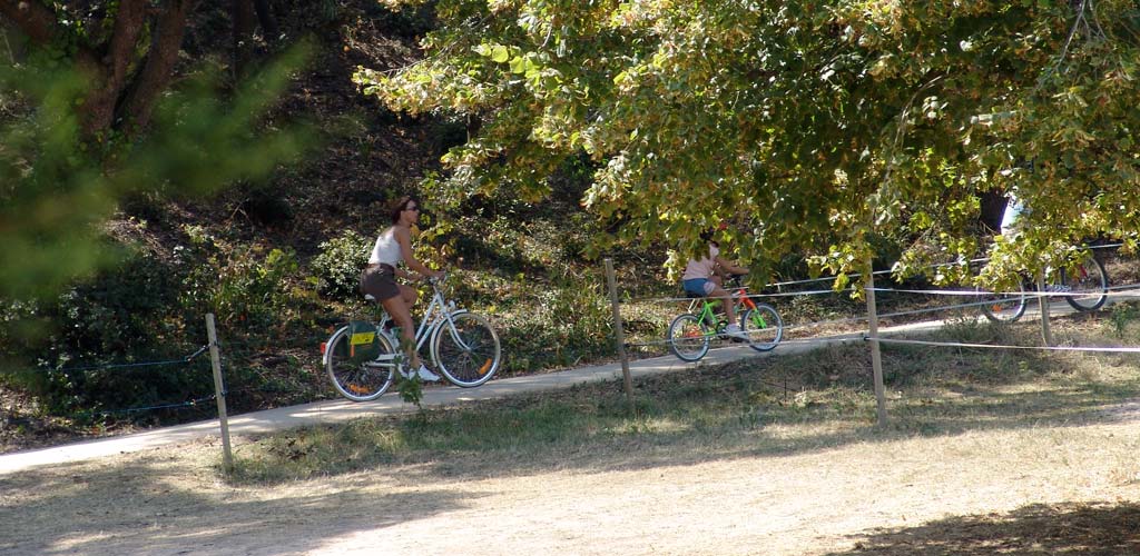 Radfahrer auf einem Radweg in der Vendée in Saint-Hilaire-de-Riez