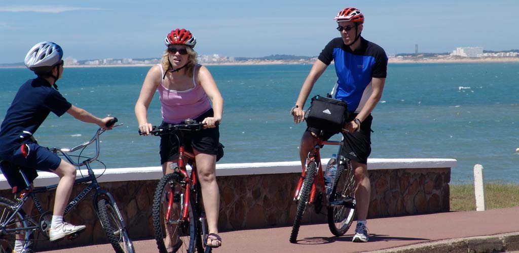 Cyclist on a cycle track by the sea in Vendée at Saint-Hilaire-de-Riez